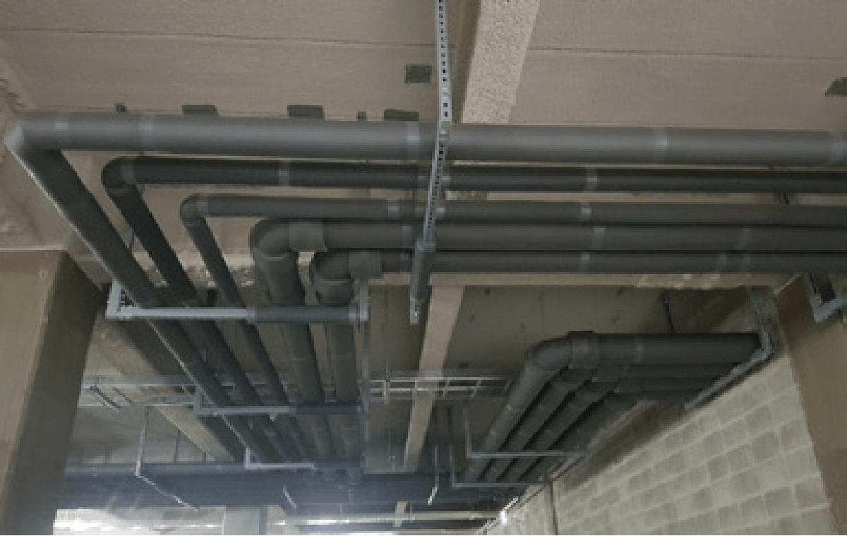 Overhead pipework insulated with NBR